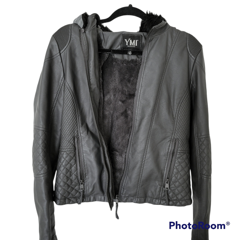 YMI Faux Leather Jacket with detachable hood